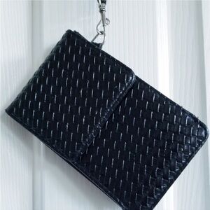 Capelli of New York wallet wristlet black crosshatch leather  6x4